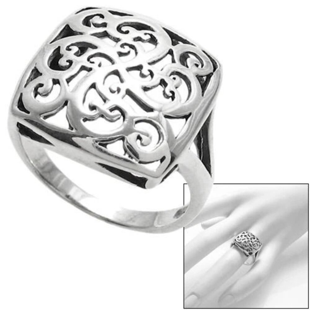 Square Dome Ring With Intricate Scroll Filigree D… - image 1